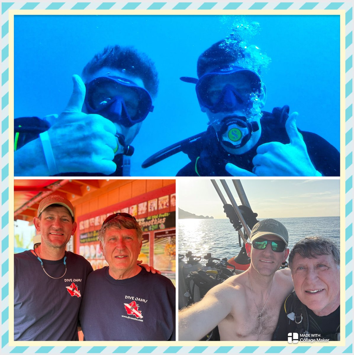 ChuckStecker's tweet photo. When your 2 yr old grandchild hands you a toy phone, Papa answers the phone. When your 42 yr old son, Courtney Stecker says Dad, we are going diving (and your last open water dive was 44 yrs ago). Dad says “what time are we leaving?” A truly incredible day. https://t.co/R2bnqL860S