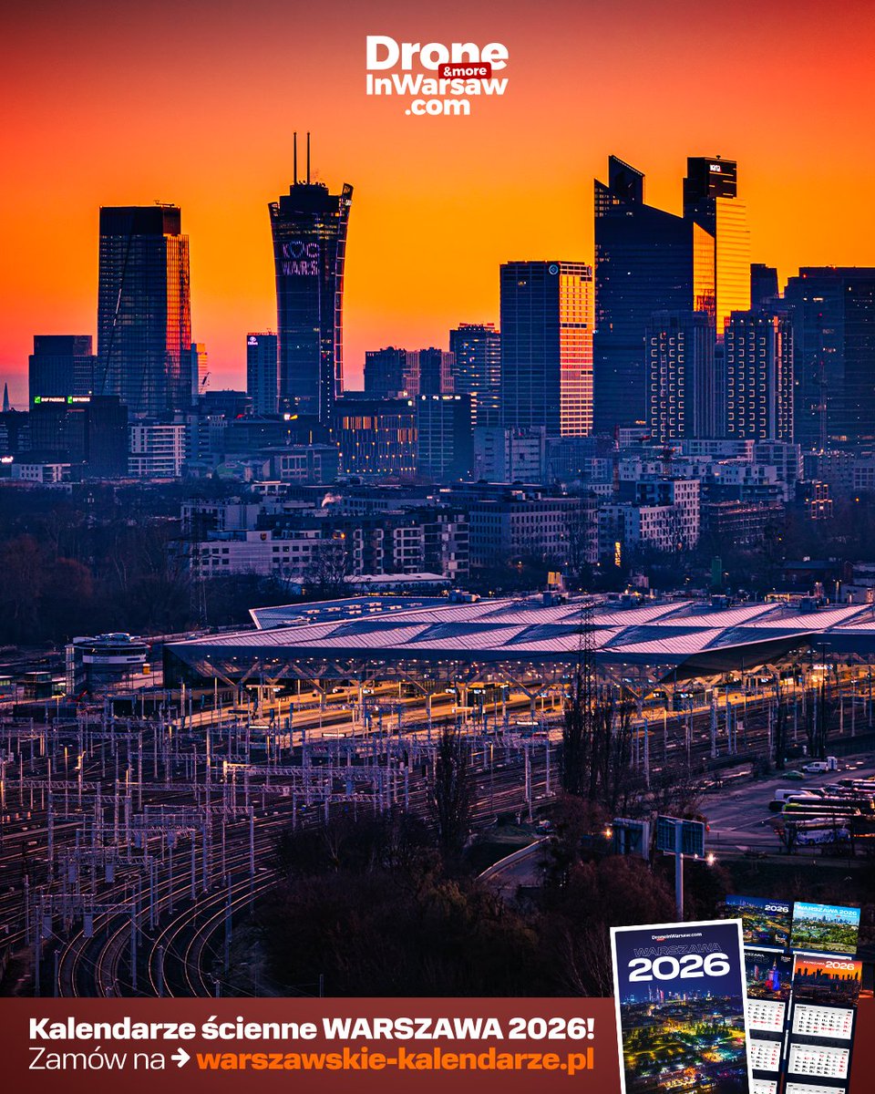 DroneInWarsaw's tweet photo. Warszawa Zachodnia po remoncie sama w sobie prezentuje się imponująco, a jeśli dodaćjeszcze spektakularny wschód słońca... sami oceńcie 
PS. To zdjęcie znajdziecie na jednym z naszych kalendarzy WARSZAWA 2026. Możecie zamówić je na https://t.co/7leVU1jJUF - gorąco polecamy! https://t.co/dnfqRIuv6j