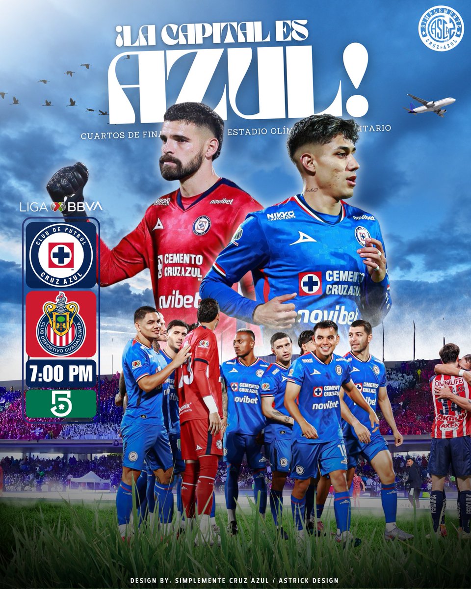¡Todos juntos por el pase a Semifinales! 💙🚂 

🏆 Cuartos de Final - Vuelta 
🆚 <a href="/Chivas/">CHIVAS</a>
⏰ 7:00pm
🏟️ Estadio Olímpico Universitario 
📺 <a href="/MiCanal5/">El 5</a> 

#CruzAzul #Chivas