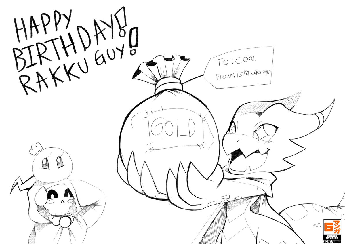 GManga666696's tweet image. A special birthday sketch is for: @Rakku_Guy 

Happy birthday! I hope you will like it!

Coal has been received by Lora &amp;amp; Gonzalo with many golds!
