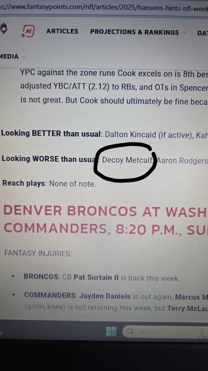 Buca360's tweet photo. @Fantasy_Guru I love that this is in the article John 😂 Decoy Metcalf https://t.co/ceg2OyOLIe