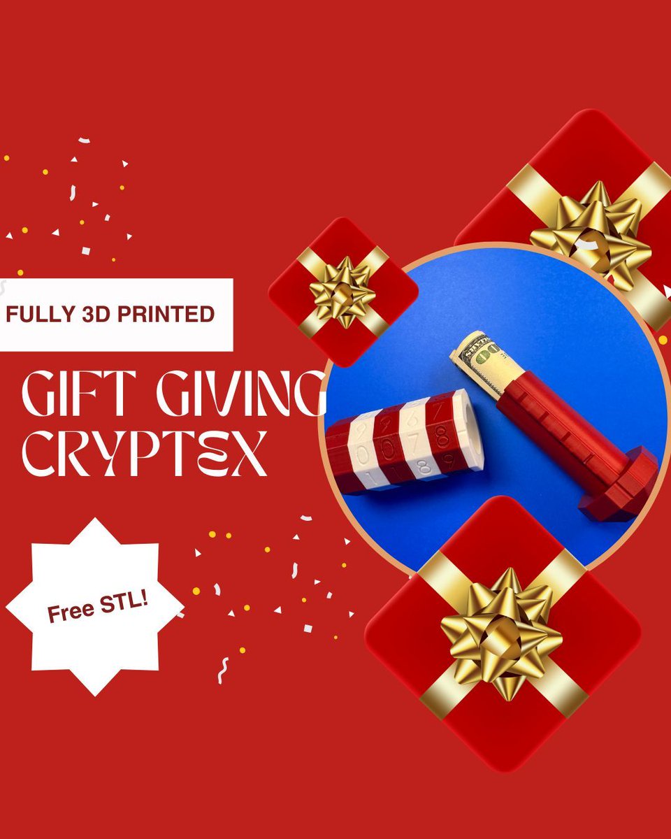 MacshayCreation's tweet photo. Tired of gifting cash in boring cards? Try this instead 💰✨

3D print this combination lock cryptex, hide cash inside, and make them earn it! 

Perfect for Secret Santa, Yankee Swap/White Elephant, stockings and more.

Links to video and free STLs in bio! https://t.co/DwhLqWIHDY
