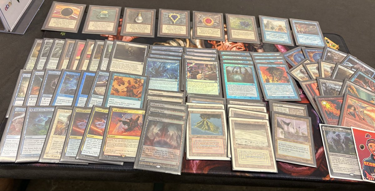 Jacobisboss1's tweet photo. I’ve been studying abroad in Spain, so last minute I decided to go to eternal weekend in Italy! Going to an eternal weekend was a long time dream of mine so was happy I got lent some beauties for the weekend (also shoutout @ecobaronen lucky lurrus sleeve) #mtgbling https://t.co/jrn34dzUyZ