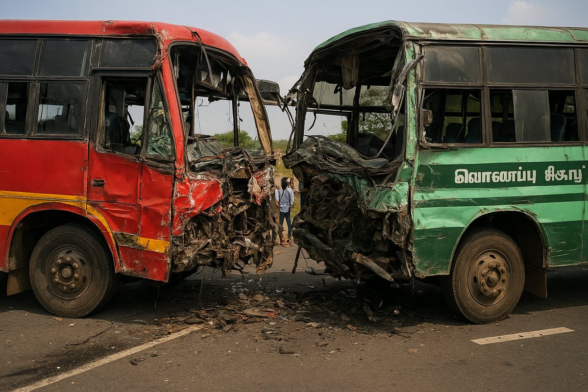 शिवगंगा का बस हादसा सिर्फ़ दुर्घटना नहीं, सिस्टम पर एक करारा तमाचा है।💔
11 लोगों की मौत और 30 से ज़्यादा लोग घायल — चंद सेकंड में कितने घर उजड़ गए!

सरकारी बसें आमने-सामने टकराईं, सवाल वही पुराने हैं—
क्या रफ्तार पर कोई नियंत्रण था?
ईश्वर दिवंगत आत्माओं को शांति दे।
घायलों के