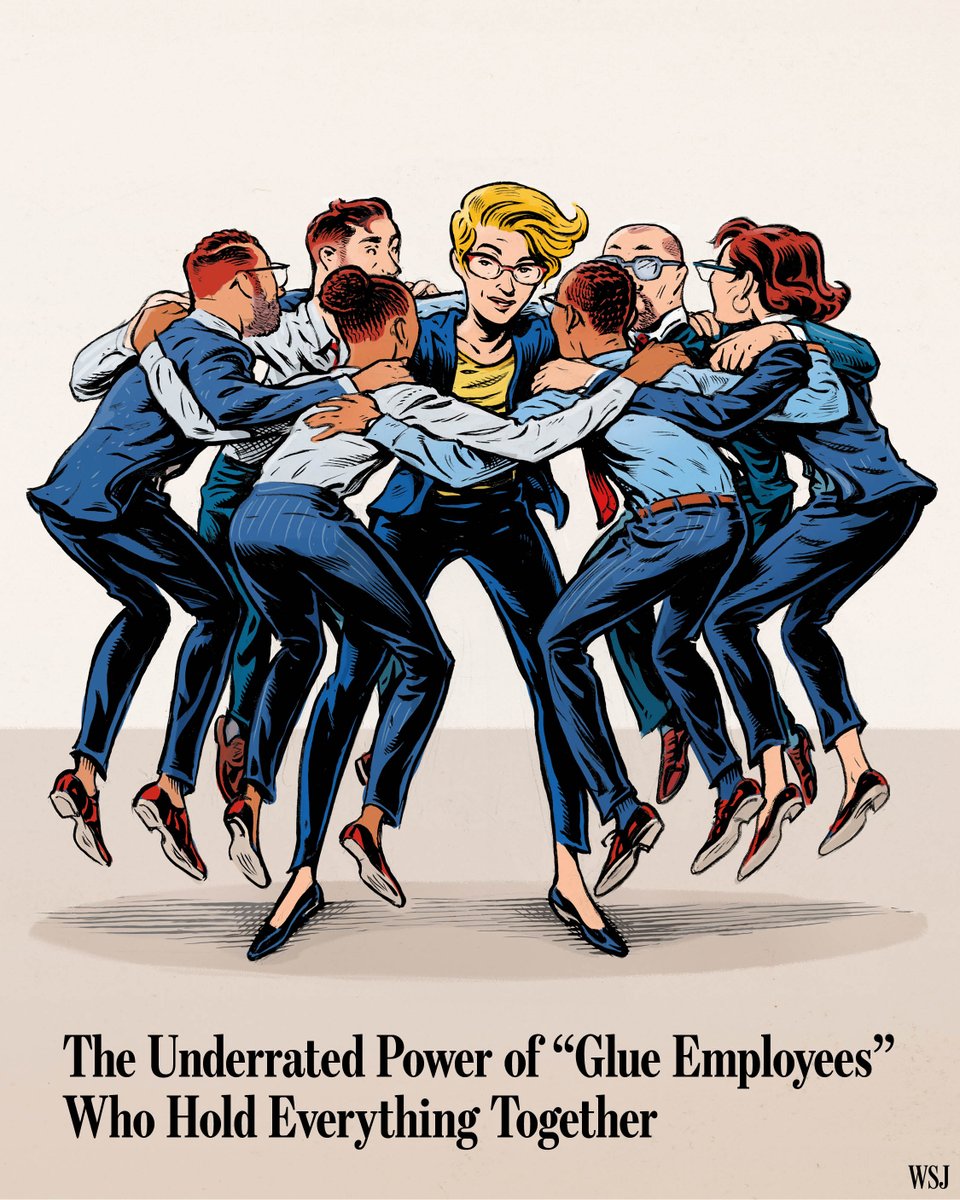 WSJ's tweet image. Successful teams aren’t necessarily about star talent, but more often depend on “Glue” employees—the quiet leaders who make everybody else look good and rarely get rewarded for their contributions.

🔗: on.wsj.com/4ryCN9i