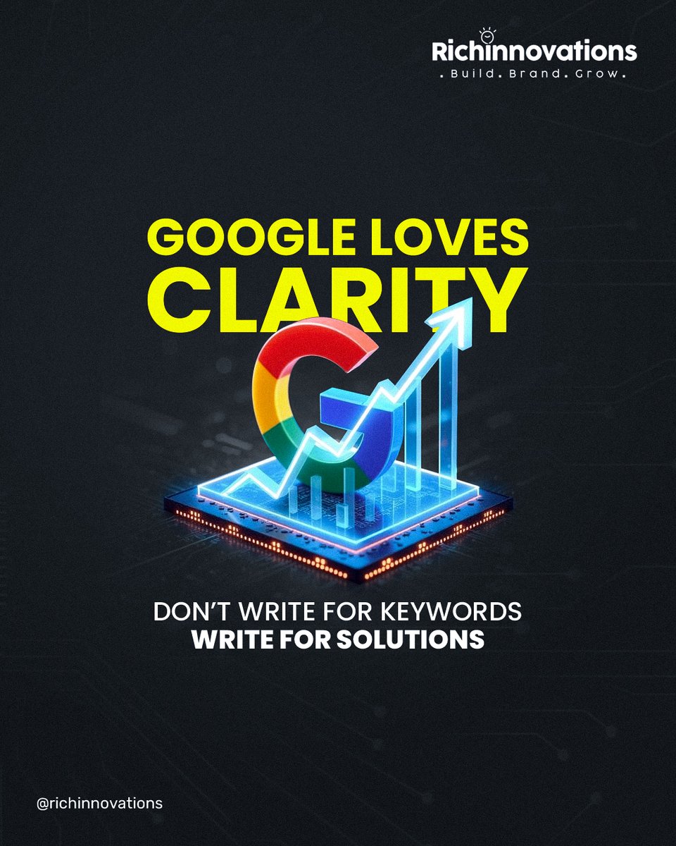 rich_innovation's tweet image. Google loves clarity.
Don’t write for keywords — write for solutions.
Clear content ranks faster, gets saved more, and actually converts.

#GoogleSEO #ContentStrategy #SearchOptimization #SEOTips #DigitalMarketing #ContentMarketing #Richinnovations #WriteForSolutions