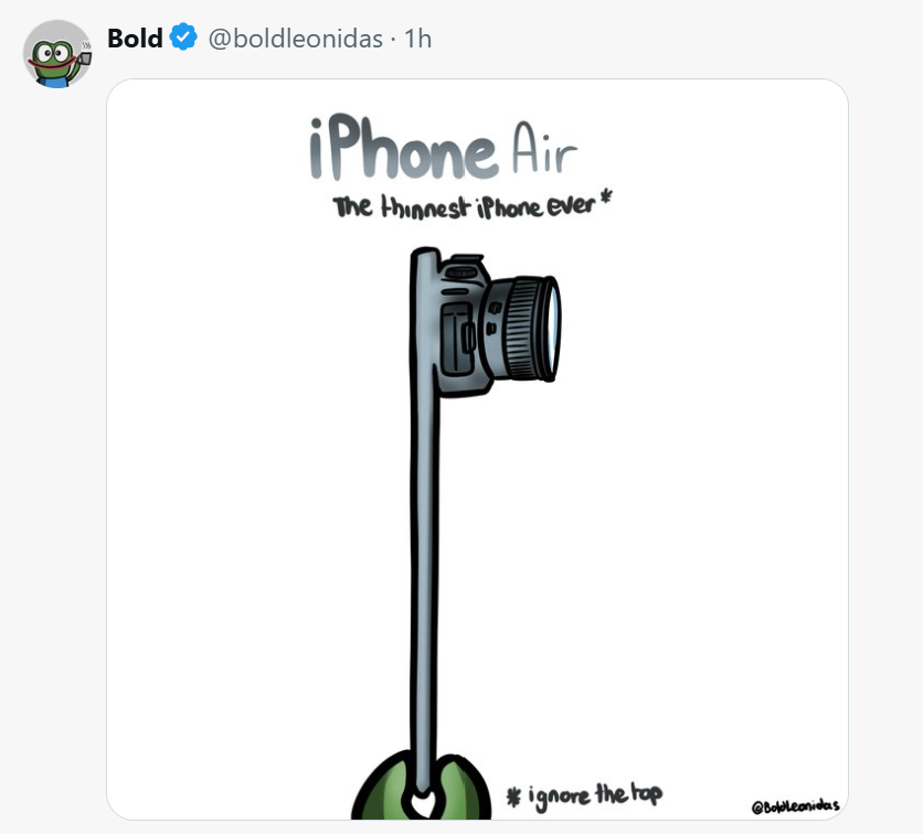 theblockopedia_'s tweet image. Finally, an iPhone that doubles as a selfie stick. Perfect for when you want your device to pull double duty! #Innovation #iPhoneAir

#TechHumor #Apple #ThinIsIn