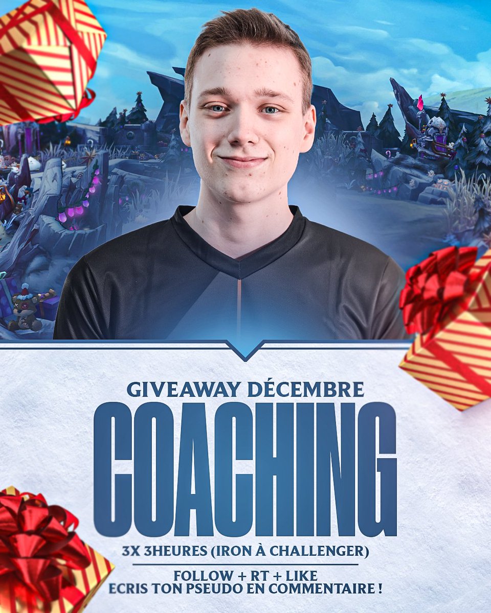 🎄GIVEAWAY DÉCEMBRE ! 🎁

Pour vous remercier du soutien que vous m'apportez ces derniers temps (et fêter mon rendu de mémoire de fin d'études) 

Je vous fais gagner 3x 3h de Coaching ! Préparez-vous à climb pendant la saison 16 !😎

On fera 1 heure par semaine pour que vous ayez