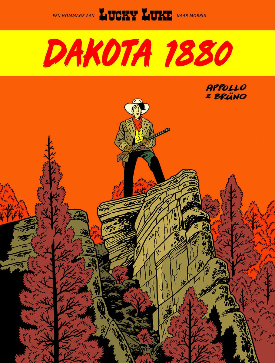 stripland_BENL's tweet photo. Samen met Hank Bully en de jonge Baldwin, begeleidt #LuckyLuke een diligence naar Californië. Een reis van het noorden naar het westen van de Verenigde Staten, in zeven etappes voor evenveel ontmoetingen. #Dakota1880 van #Brüno en #Appollo verschijnt deze week. #Dakota https://t.co/DUULNOKJCU