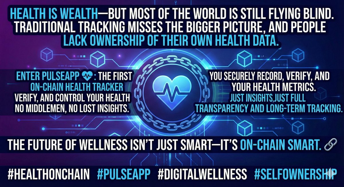 JCalSOL's tweet image. Most of the world is tracking health blindly. 🫀

Pulseapp puts your health on-chain—secure, transparent, fully yours. No middlemen, no lost data.
The future of wellness is on-chain. 🔗
#HealthOnChain #Pulseapp #DigitalWellness