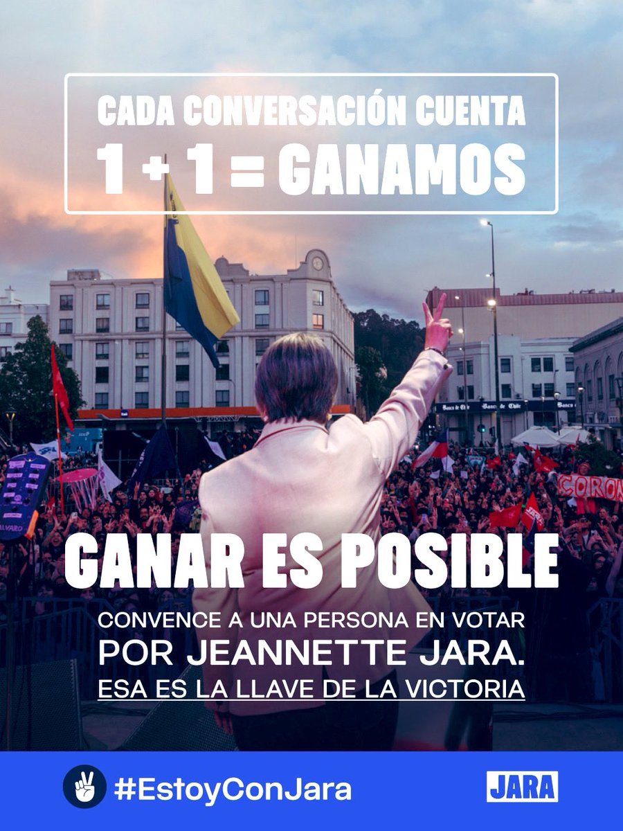 Cada voto conversado derrota la campaña del miedo: Kast, Zamora, Ojeda imputado… siempre el mismo libreto.
Hoy Jara les ganó en ideas, en datos y en dignidad. Chile ya decidió avanzar, no retroceder.
Hablemos, sumemos, ganemos.
✌️ #EstoyConJara