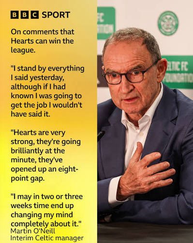 Shoops88's tweet image. Since Martin O’Neil tipped Hearts for the league, with them 8 points clear…

He’s took over at Celtic 🟢⚪️

Knocked Rangers out the cup 🏆 

Won away in Europe 🌍

Closed the gap to 2 points with a game in hand 📈

While missing - CCV, AJ, Jota, and a 1st choice striker 🤯