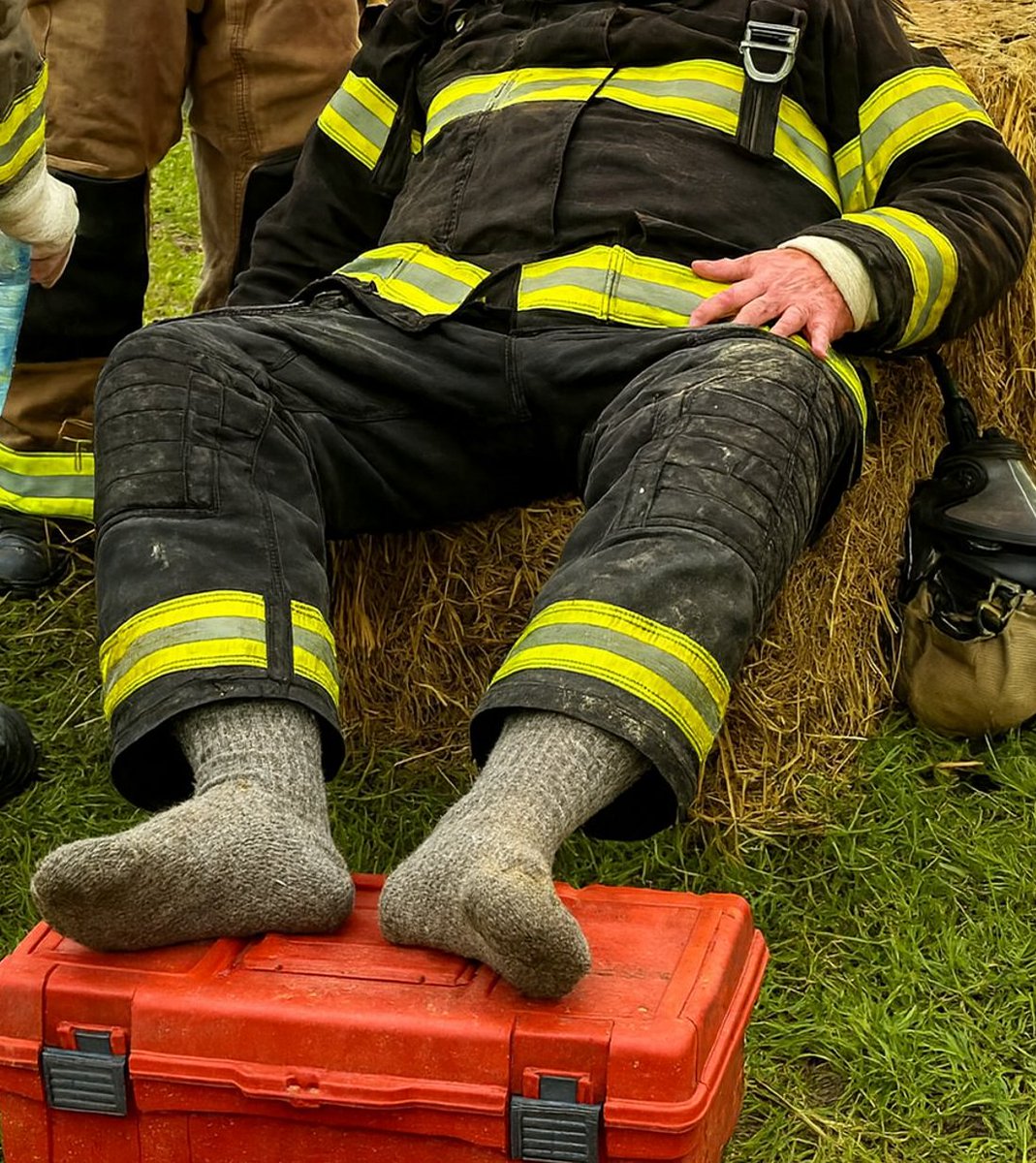 FireBootJoe's tweet image. After some hard work this fireman needed to air out his thick and sweaty socks