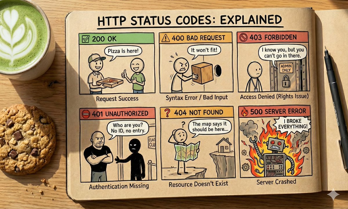 FitHappensML's tweet image. Hey everyone!
I made a small cheat sheet for HTTP status codes, hope you’ll like it 😊

#webdev #cheatsheet #CONNECT