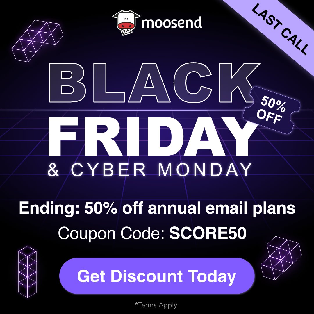 iamksanu's tweet photo. Moosend’s Black Friday Sale offers 50% off new annual plans, plus a secret bonus discount.

Visit the offer page to find out!

Ends Dec 1 — grab it before it’s gone.

https://t.co/bYfdWSEmaF

#Moosend #BlackFriday #BlackFridayDeals #EmailMarketing #MoosendSale
#CyberMonday https://t.co/xsn12CmVyh