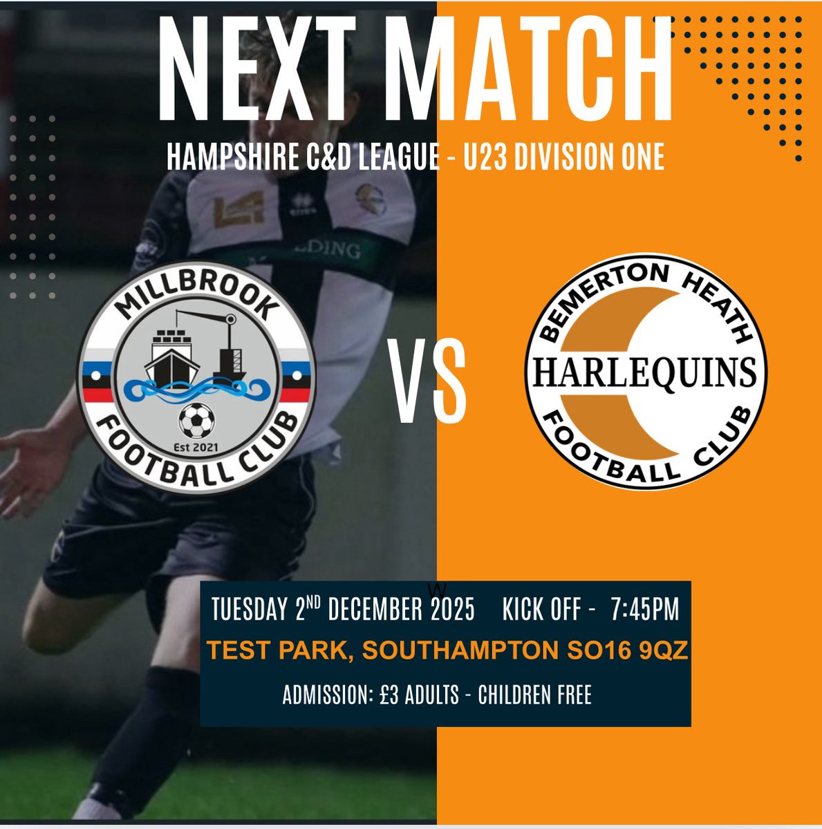 NEXT UP: TUESDAY

The under 23s head to Test Park in Southampton, for what promises to be an other tough game against Millbrook. It would be great to have some travelling support willing the lads on ⚽️⚫️⚪️🟠👏🏻

#UTB