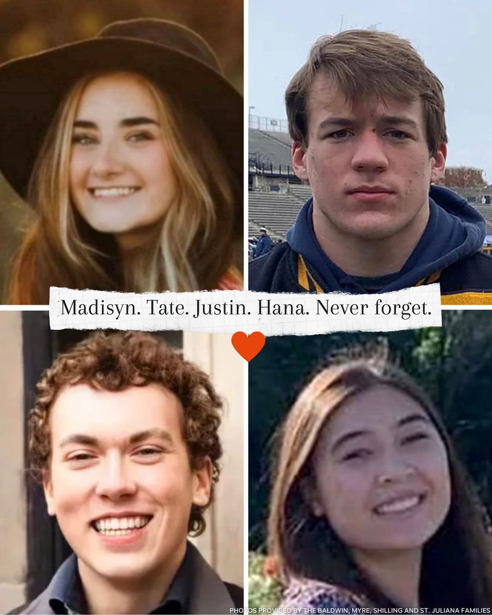 freep's tweet image. Madisyn Baldwin. Tate Myre. Justin Shilling. Hana St. Juliana.

Four years. Never forget.

#oxfordhighschool #anniversary