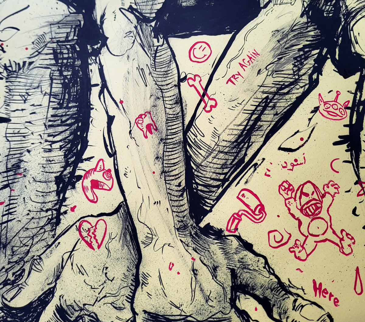 Un pinceau qui traîne un peu d’encre et du freestyle