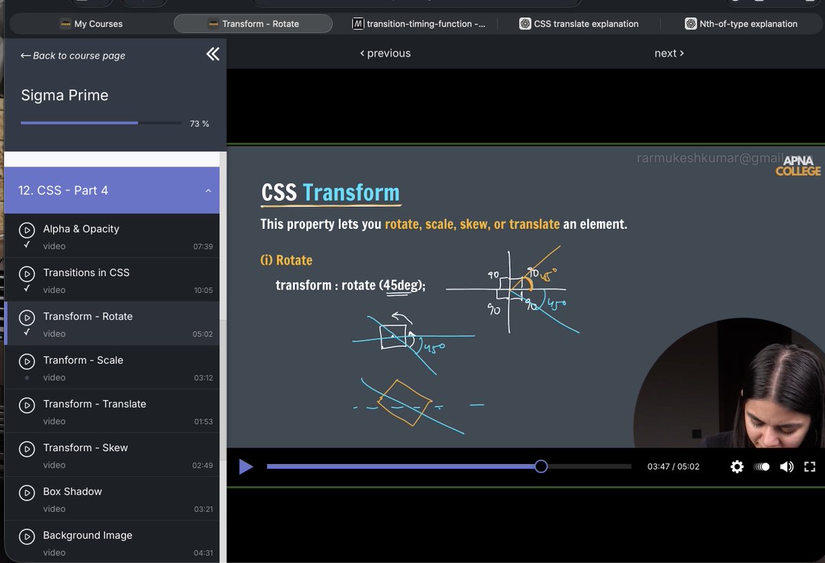 Mukeshkuma47612's tweet image. #8 Day of Software Engineering :-
Finished Day 8 of my SE  journey!

Here’s what I learned today:
📝 Alpha Channel &amp;amp; Opacity
⚡ CSS Transitions
🔁 Transform: Rotate
📏 Transform: Scale
🌐 Transform: Translate
📄 Transform: Skew
#SoftwareEngineering #LearningInPublic #Coding