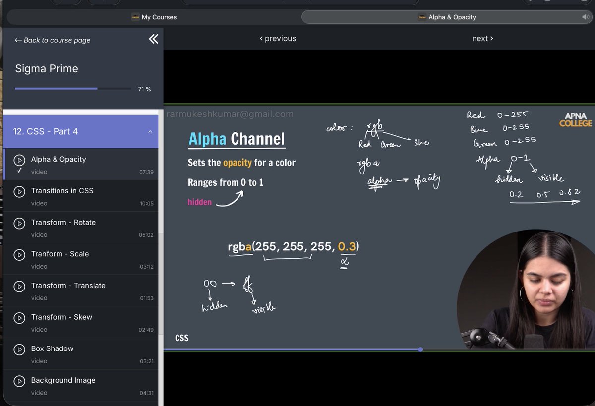 Mukeshkuma47612's tweet image. #8 Day of Software Engineering :-
Finished Day 8 of my SE  journey!

Here’s what I learned today:
📝 Alpha Channel &amp;amp; Opacity
⚡ CSS Transitions
🔁 Transform: Rotate
📏 Transform: Scale
🌐 Transform: Translate
📄 Transform: Skew
#SoftwareEngineering #LearningInPublic #Coding