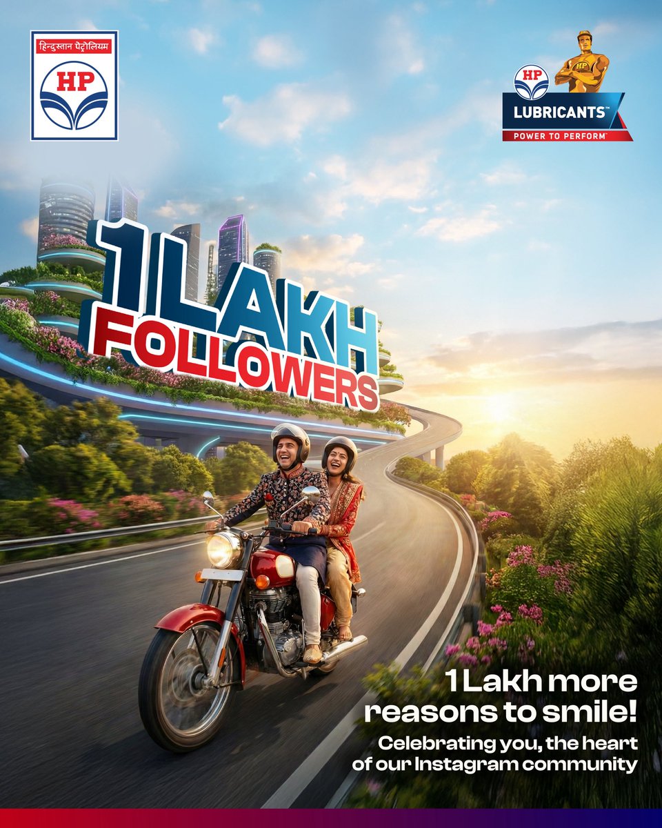 hpcl_lubricants's tweet image. Reaching 1 Lakh followers on Instagram fills us with pride and excitement. We’re thrilled to celebrate this moment with a community that keeps growing stronger every day.✨💙

#HPLubricants #HPCL #100KFamily #MilestoneMoment #HP