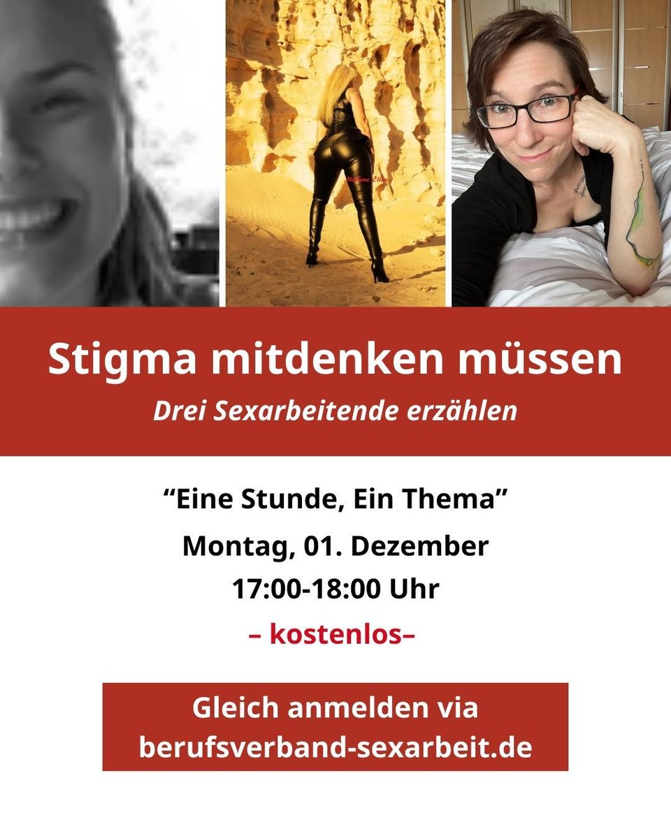 Wie ist das, Stigma ständig mitdenken zu müssen? 💥👀

Morgen, am 01.12., erzählen Emma Roe, <a href="/jaystark_x/">Jay ✨Independent Escort</a> und <a href="/MadameEllen1/">Madame Ellen</a> aus ihren Erfahrungen in "Eine Stunde, ein Thema" von 17-18 Uhr. 

Kostenlos anmelden: 
berufsverband-sexarbeit.de/index.php/2025…