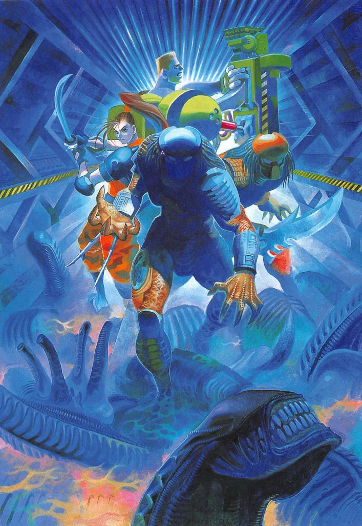 Alien Vs Predator (1994) by Capcom. Arcade flyer art by Naoto