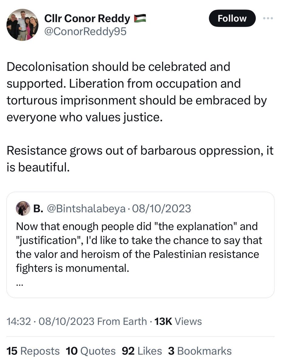 Left: a councillor has announced he is standing by the proposal to rename Herzog Park. 

Right: the councillor in question’s response to the October 7th massacre. 

Enough said.