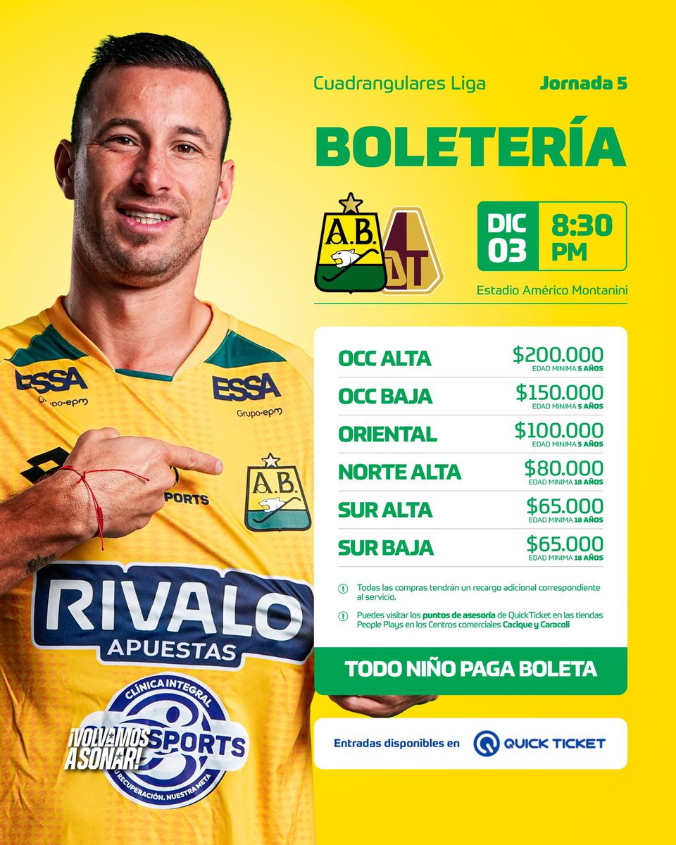 ¡𝐋𝐀 𝐈𝐋𝐔𝐒𝐈𝐎́𝐍 𝐒𝐈𝐆𝐔𝐄!❤️‍🔥

🎟️Hincha Leopardo, ya puedes adquirir tu boleta para el partido 🆚 Deportes Tolima por la fecha 5 de los cuadrangulares semifinales de Liga BetPlay 2025-ll. ¡𝐓𝐎𝐃𝐎𝐒 𝐔𝐍𝐈𝐃𝐎𝐒!🔰

🔗Compra tu entrada en: quickticket.com.co/event/d5d89e36…