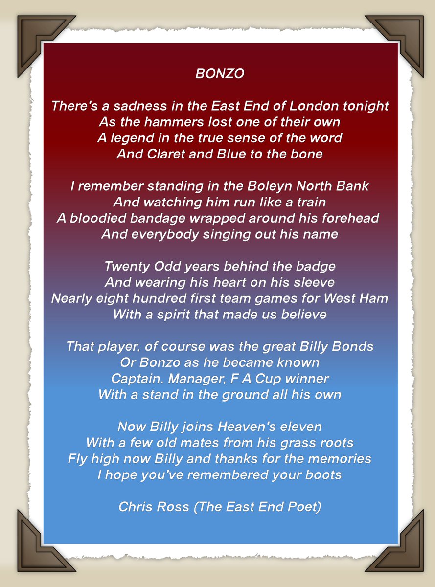 I'm afraid that results today fade into insignificance as we say goodbye to the legend that is Billy Bonds ... ⚒️⚒️