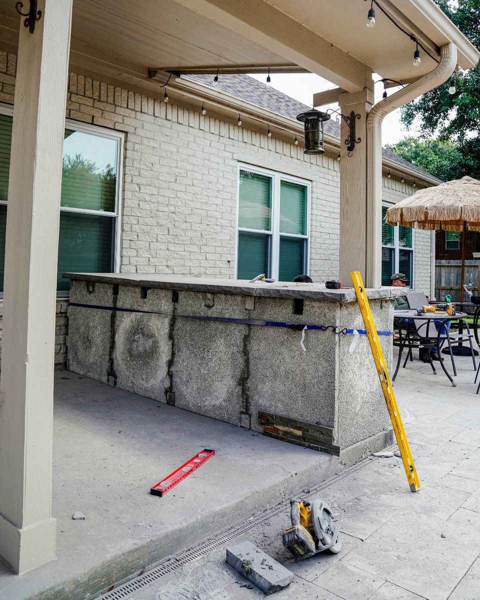 Before and after: a new grill installation by Hogue Landscape Services. Our team designs and builds outdoor kitchens and living spaces that fit your home, your needs, and your budget — always with quality and function in mind.

#HTX #OutdoorKitchen #LandscapeInstall