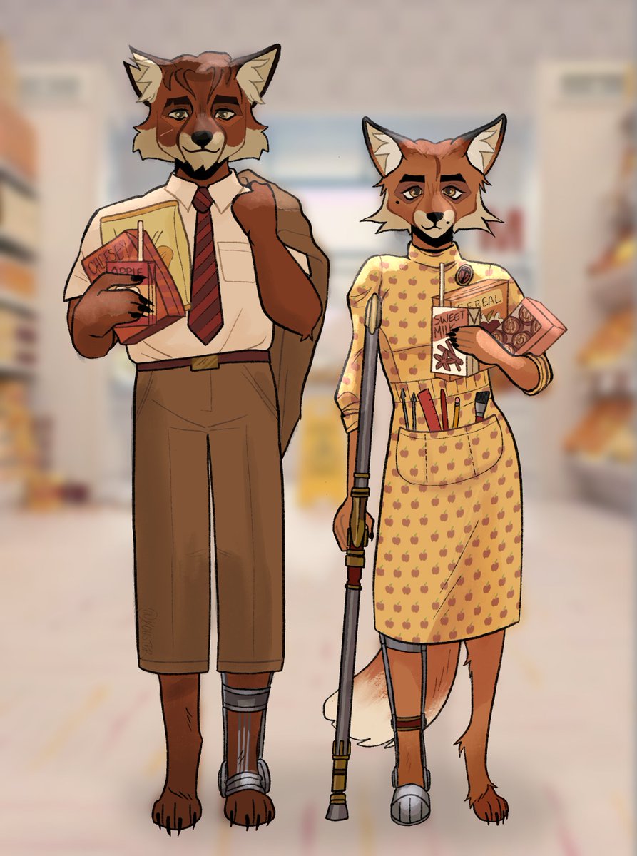 koiister's tweet image. Wasn&apos;t sure whether to draw them as half hox or full fox so I did both! Fantastic Mr Fox is one of my favourite movies of all time, so I just had to.  #jayvik