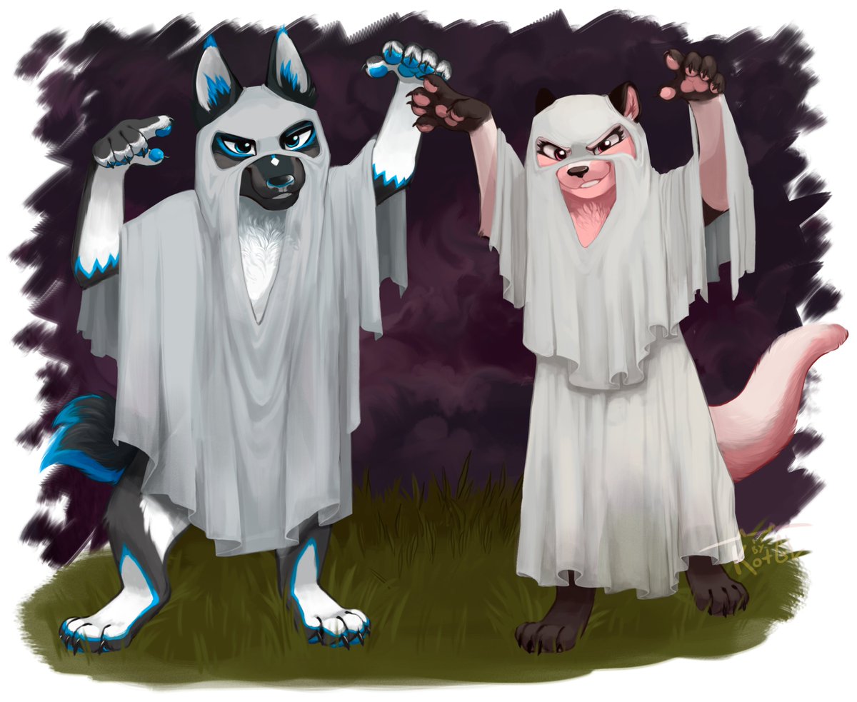 FloofIts's tweet image. 👻✨ When your Halloween costumes are supposed to be spooky but you both end up looking like the cutest ghost duo in the forest.🎃👻 (FEAT @FluskyIsKing // ART MADE BY @KotGLFerileen)