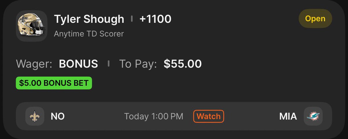 Do you have $5? 

I don’t watch the Saints, but all day I’ve seen action come on Tyler Shough ATD from $1,000 to $30,000. 

Found this using <a href="/smartstakeapp/">SmartStake</a>