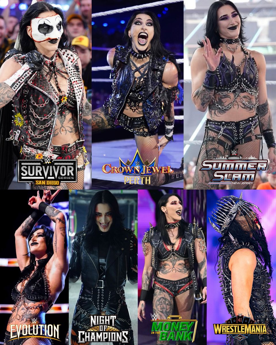 HAYTERSRIPTIDE's tweet image. Rhea Ripley&apos;s PLE looks in 2025.