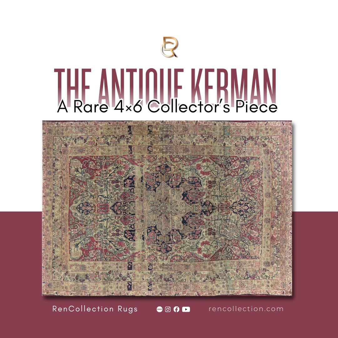 RenCollection's tweet photo. Antique Persian Kerman 🕰️
A 4×6 rug with time-worn beauty, floral artistry, and true hand-knotted soul. Perfect for collectors who value depth and authenticity. Ready for its next home - DM to inquire 📩
#AntiqueRug #RenCollection https://t.co/KfnSRxokkg