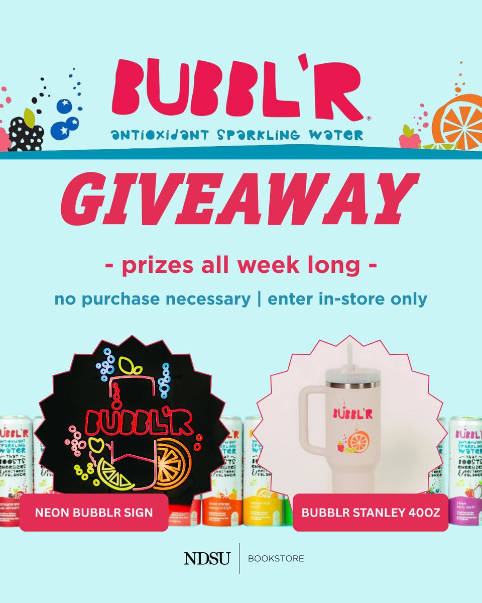 Attention Bubbl'r fans - this one is for you 🫧

To fuel your finals, we're giving away a bunch of Bubbl'r! Swing by the Herd Shop to enter to win 🤩

No purchase necessary to enter. In-store entries only.