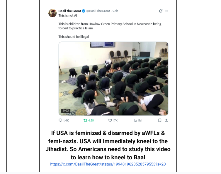 cptttaylor2's tweet image. If USA is feminized &amp;amp; disarmed by aWFLs &amp;amp; femi-nazis. USA will immediately kneel to the Jihadist. So Americans need to study this video to learn how to kneel to Baal
x.com/BasilTheGreat/…