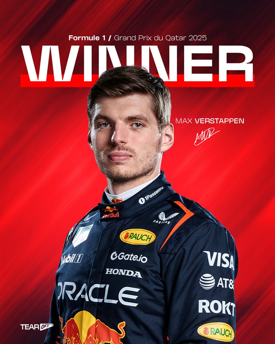 TearOffFR's tweet image. 🚨 MAX VERSTAPPEN NE LÂCHE PAS UNE SEULE MIETTE ET REMPORTE LE GRAND PRIX DU QATAR 🇶🇦👊

Oscar Piastri limite la casse et marque des points importants en terminant à la 2e place, magnifique podium de Carlos Sainz 3e 👏

🇫🇷 Esteban Ocon 16e, Pierre Gasly 17e et Isack Hadjar DNF…