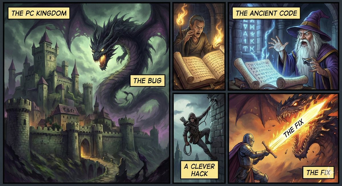 iosvsand's tweet image. When your PC feels like a kingdom under siege by a dragon-sized bug, you need more than just a hack—you need a legendary fix! 🏰🐉🥷🧙‍♂️⚔️  #DevHumor #TheFix