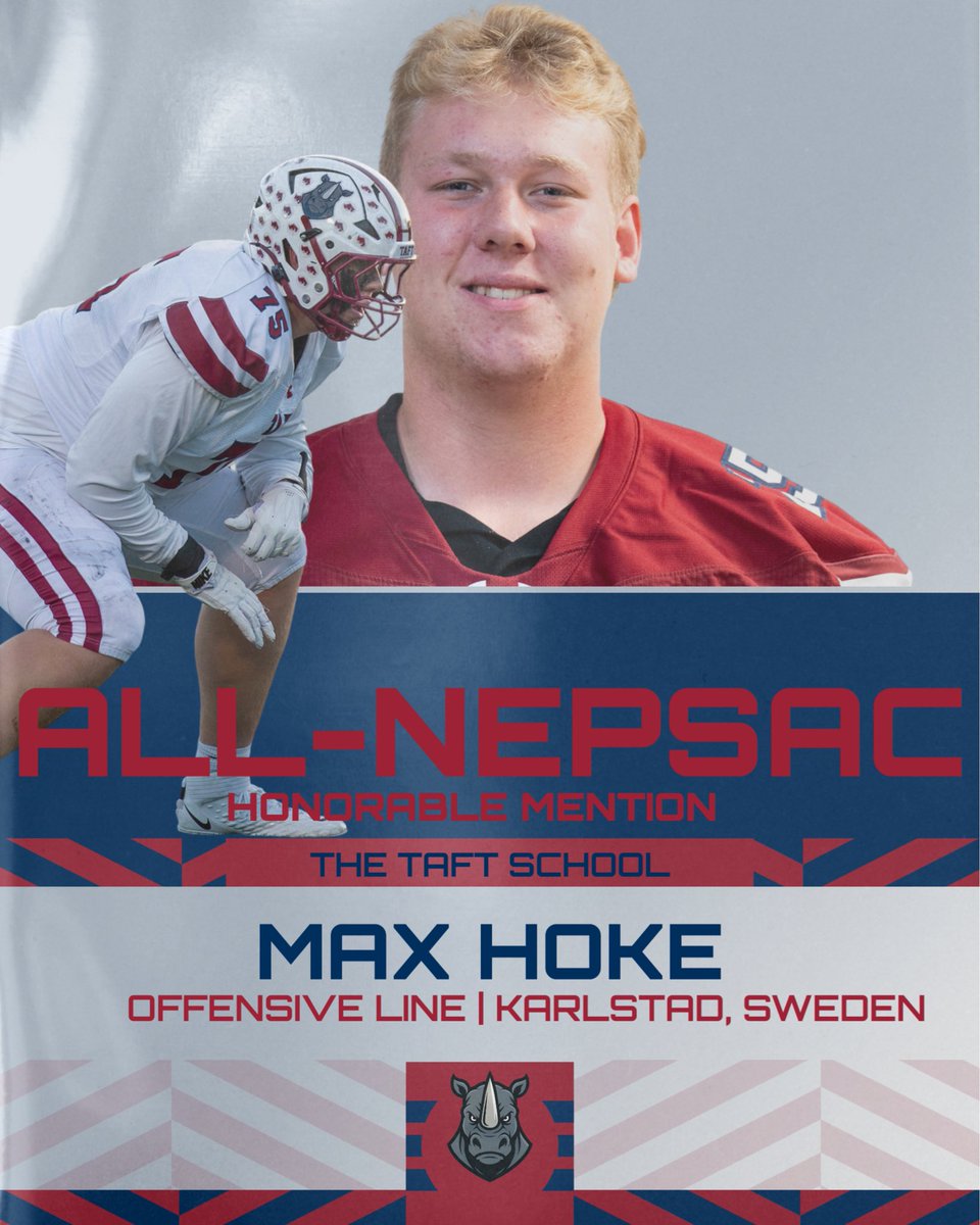 TaftFootballCT's tweet photo. Congratulations to our Class A All-NEPSAC selections! 🦏🆙

DL Jude Okeleke @JudeOkeleke1 
DL Brian Oliver @BrianOliver50 

Honorable Mention

OL Will Palmer @will72palmer 
OL Max Hoke @Max_hoke 

#gorhinos #gobigred https://t.co/38zf7UKnqm