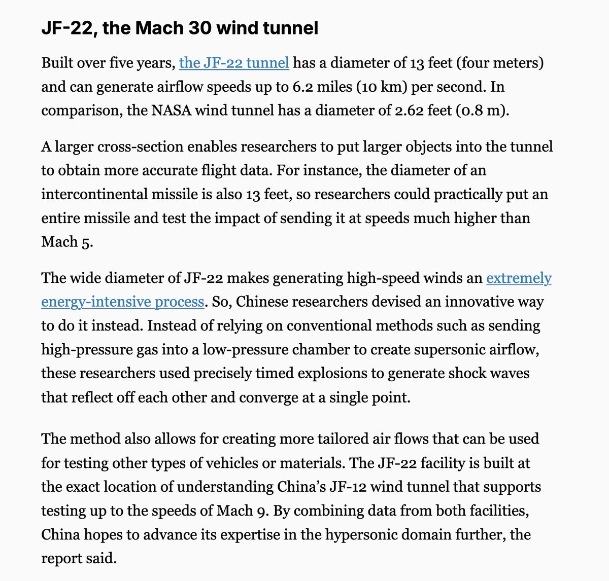 Eu não sabia que a China estava tão à frente em túneis de vento. É, isso pode explicar por que eles estão avançando tão