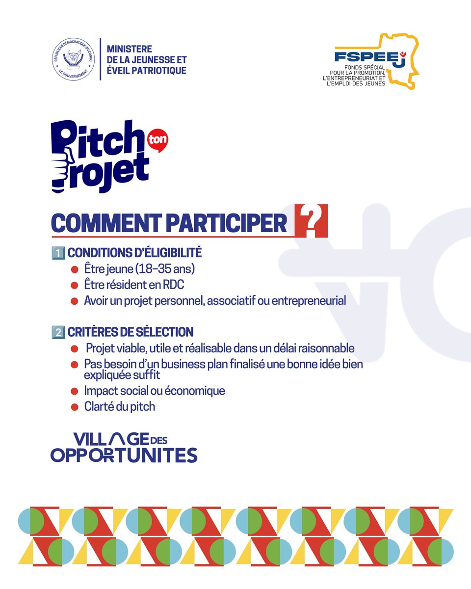 jeunesseEP_RDC's tweet image. DONNE VIE À TON PROJET !

Tu as une idée ? Un prototype ? Un projet qui mérite de se matérialiser ?

#PitchTonProjet arrive au Village des Opportunités, et c’est peut-être TON moment.

Pendant 3 jours, les jeunes les plus audacieux vont défendre leurs idées, convaincre un jury…