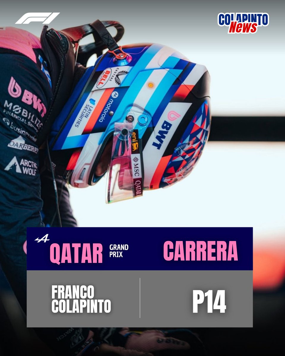 #F1| FINAL DEL GP DE QATAR🏁

🇦🇷F. COLAPINTO - P14 

¿Opinones de la carrera?
