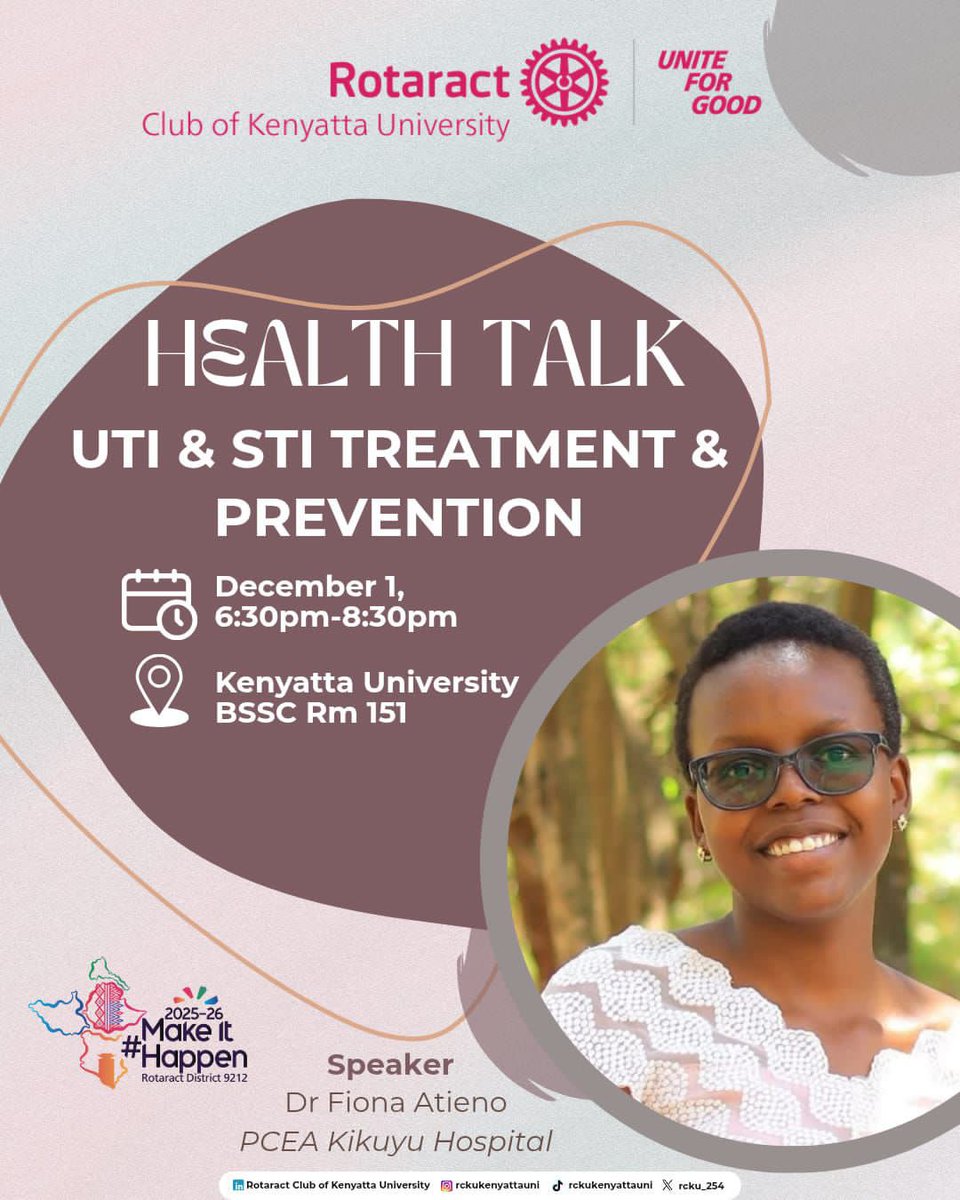 rcku_254's tweet photo. Empower yourself with knowledge that protects you and those you care about 🤍

Join us on Dec 1st, 6:30–8:30pm at KU (BSSC Room 151) for a Health Talk on UTI &amp; STI treatment &amp; prevention with Dr. Fiona Atieno.

Let’s learn, break stigma, and promote healthier living together.  💛 https://t.co/91nZQxJinf