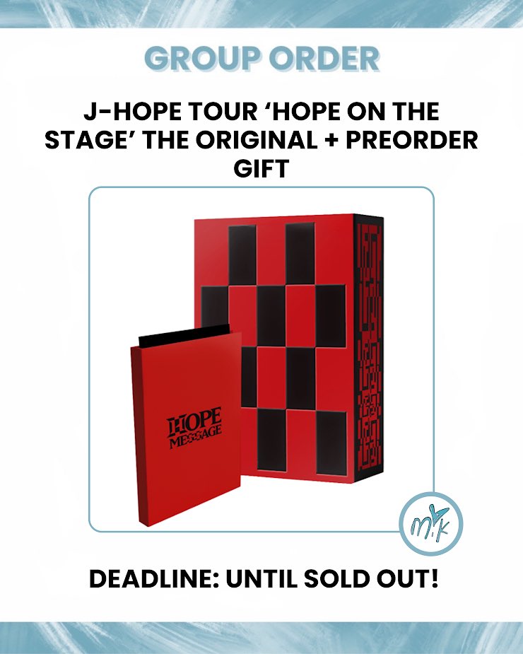 MIK_GO2's tweet image. 🇮🇹🇪🇺[#GO] #JHOPE - TOUR ‘HOPE ON THE STAGE’ THE ORIGINAL + Preorder Gift

Weverse pob👇🏻
💶The original 66€
💶Message card 25€ 

No pob👇🏻
💶The original 56€
💶Message card 23€

📦KR/ITA SHIPPING and CUSTOMS INCLUDED

🇮🇹🇬🇧Modulo da compilare/form

forms.gle/GJphRGwRVwitWz…

#bts