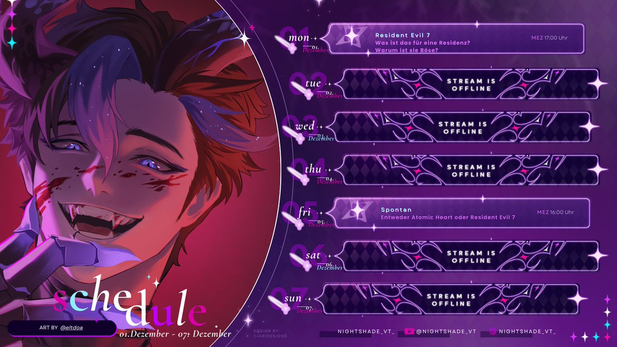 Wow zur Abwechslung wieder hier mein Streamplan? Krass 😂
Nächste Woche gehts los mit Resi 7! LETS GOOO

#GERVtuber #streamplan
