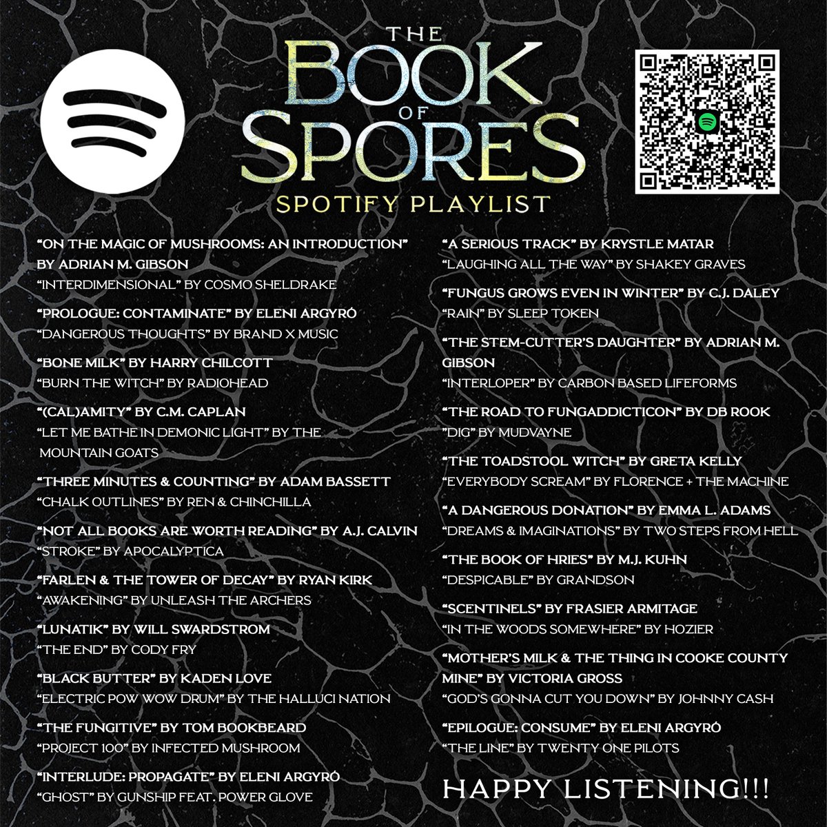 As a thank you to our 500 backers, we’ve unveiled The Book of Spores SPOTIFY PLAYLIST! Listen to the songs that inspired the stories, chosen by the authors themselves 🍄

Scan the QR code to listen to the playlist, and back the Kickstarter until Dec. 4: kickstarter.com/projects/fanfi…