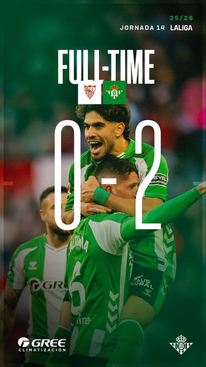 試合終了！

#エル・グラン・デルビ の勝者は…
レアル・ベティス・バロンピエ！！！！！！

#ElGranDerbi #レアル・ベティス