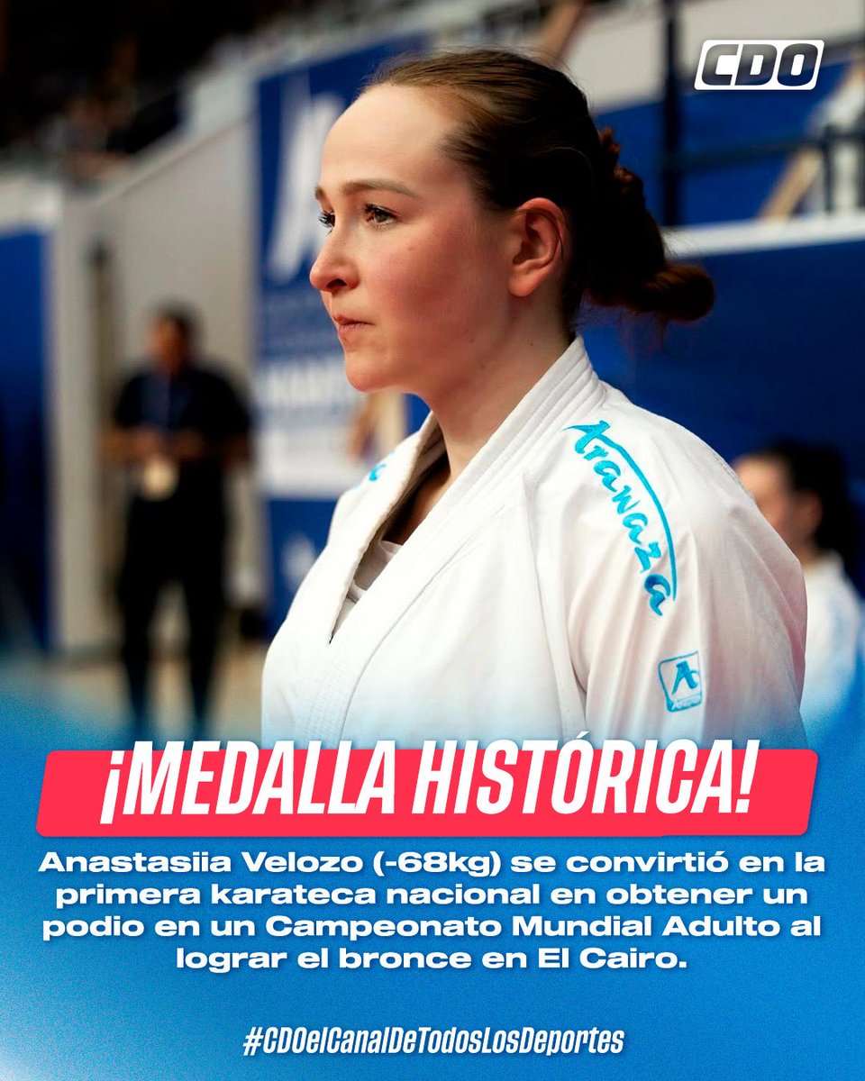 ¡ACTUACIÓN INOLVIDABLE🥋‼️

La karateca nacional Anastasiia Velozo (-68kg) logró la medalla de bronce en el Campeonato Mundial Adulto de El Cairo y se consagró como LA PRIMERA CHILENA en subirse al podio en un torneo mundial de esta disciplina🥉🔥

#CDOelcanaldetodoslosdeportes